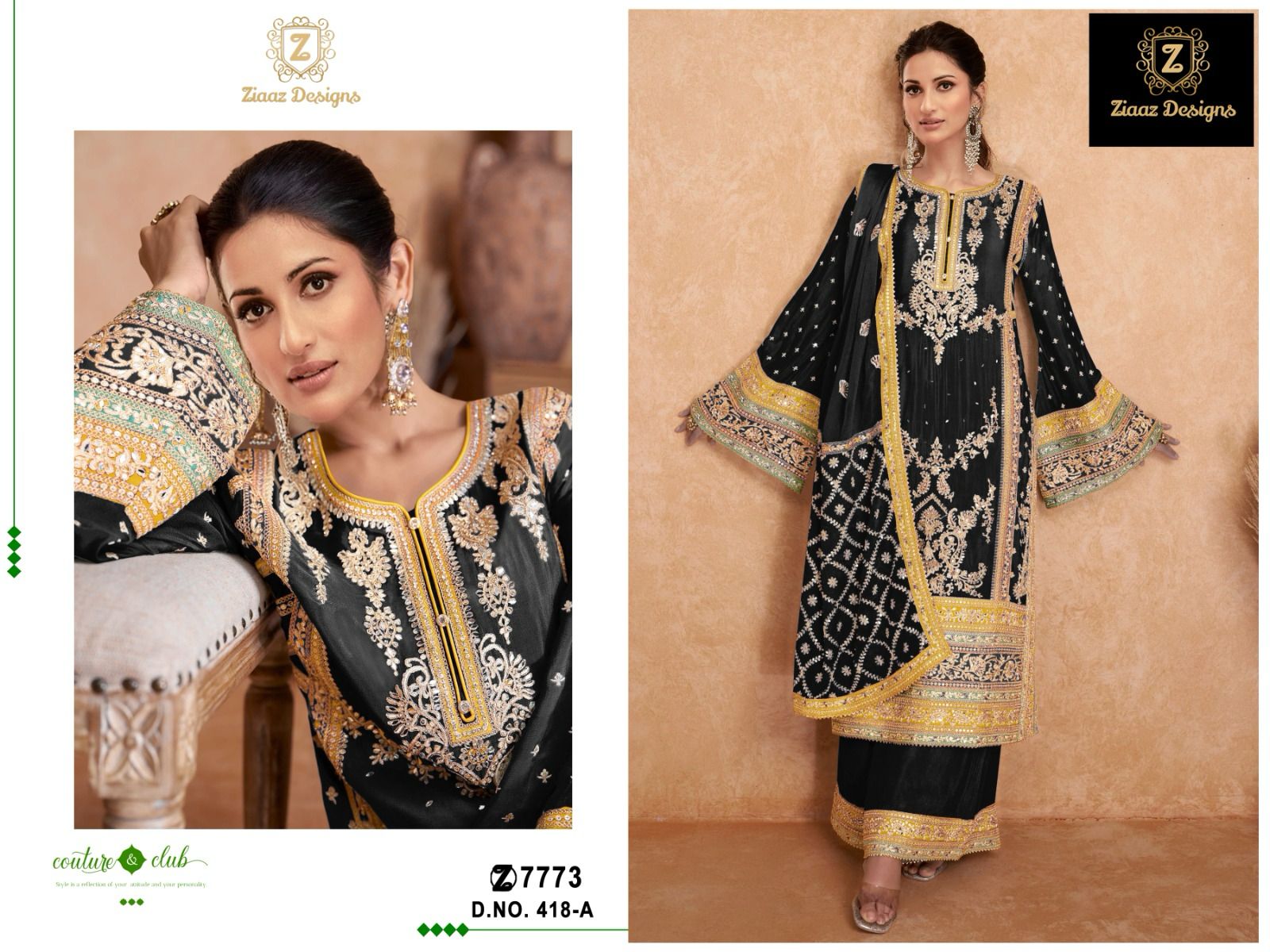 Ziaaz Designs D No 418 Chinon Embroidery Collection Manufacturer Surat