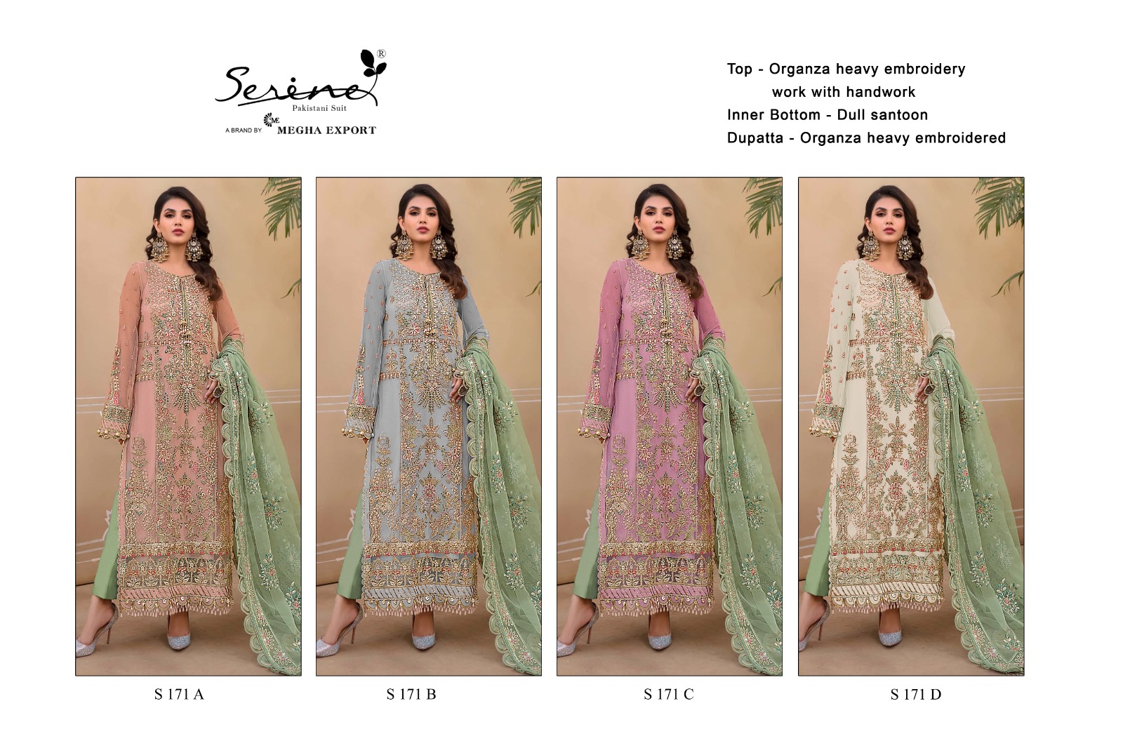 S 171 By Serine Organza Embroidery Work Designer Suits