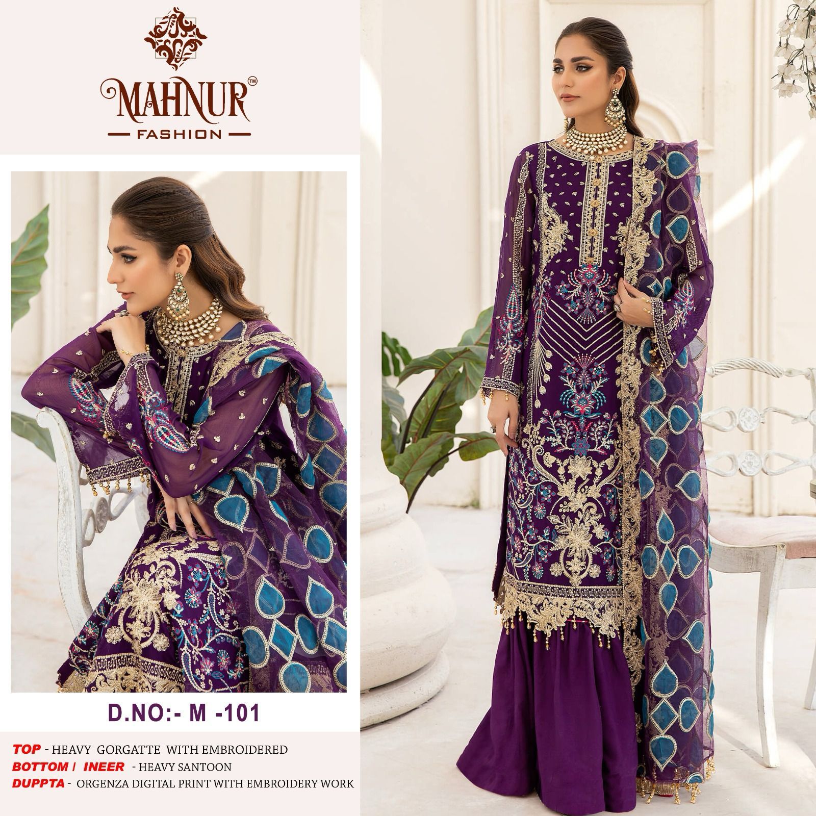 New Design M 101 By Mahnur Fashion Georgette Embroidered Collection Manufacturer Surat