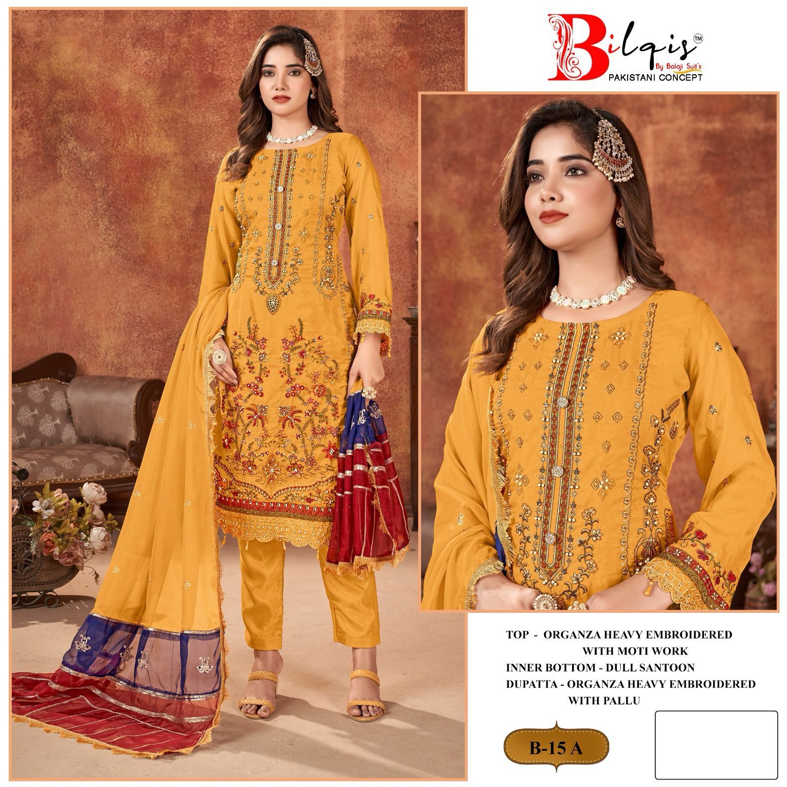 B 15 By Bilqis Organza Embroidery Work Designer Suits