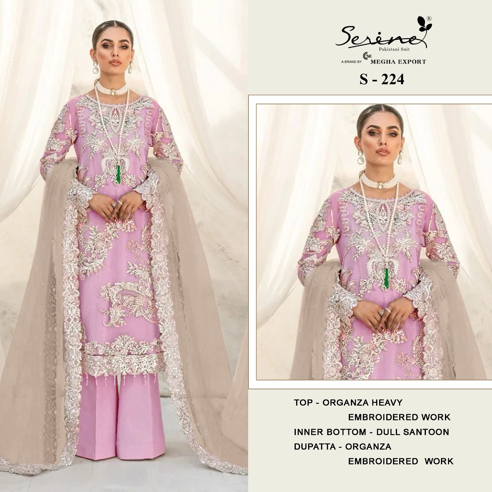 S 224 A By Serine Organza Embroidered Pakistani Suits