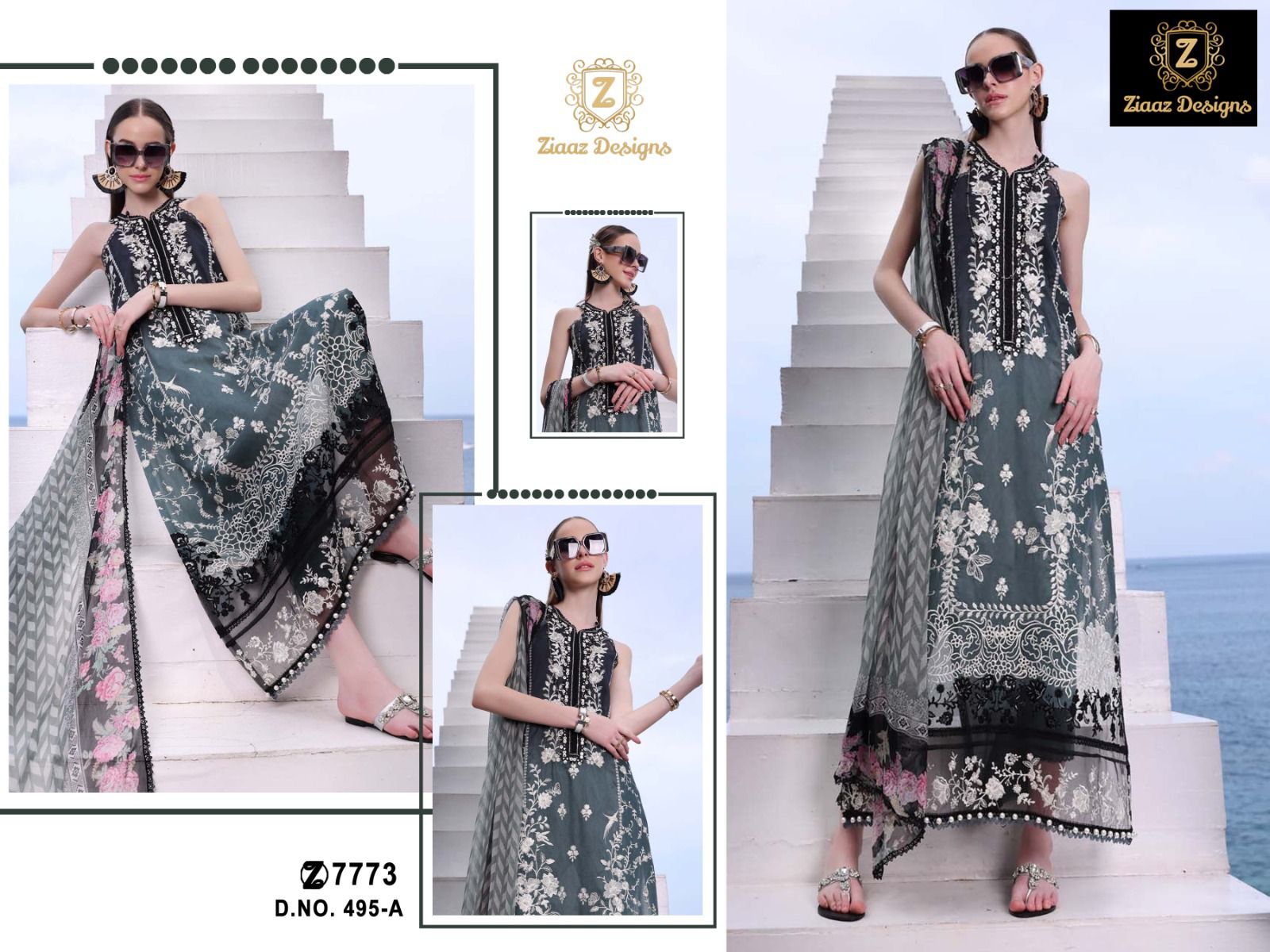 Ziaaz Designs D No 495a And B Georgette Embroidered Collection Manufacturer Surat