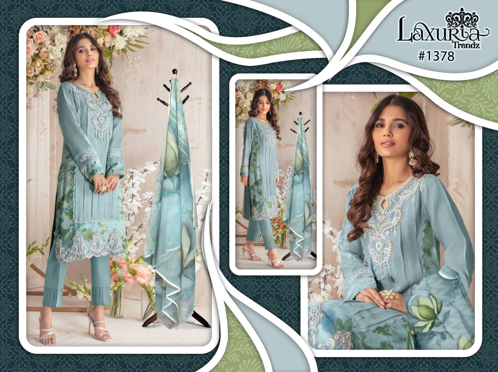 Laxuria Trendz D No 1378 Handwork Kurti Pant Dupatta Concept