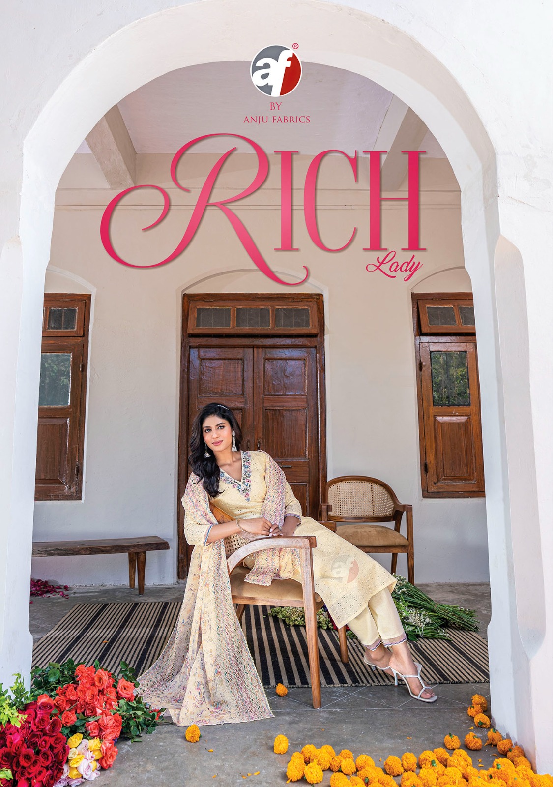Rich Lady By Anju Fabric Kurti Pants With Digital Dupatta