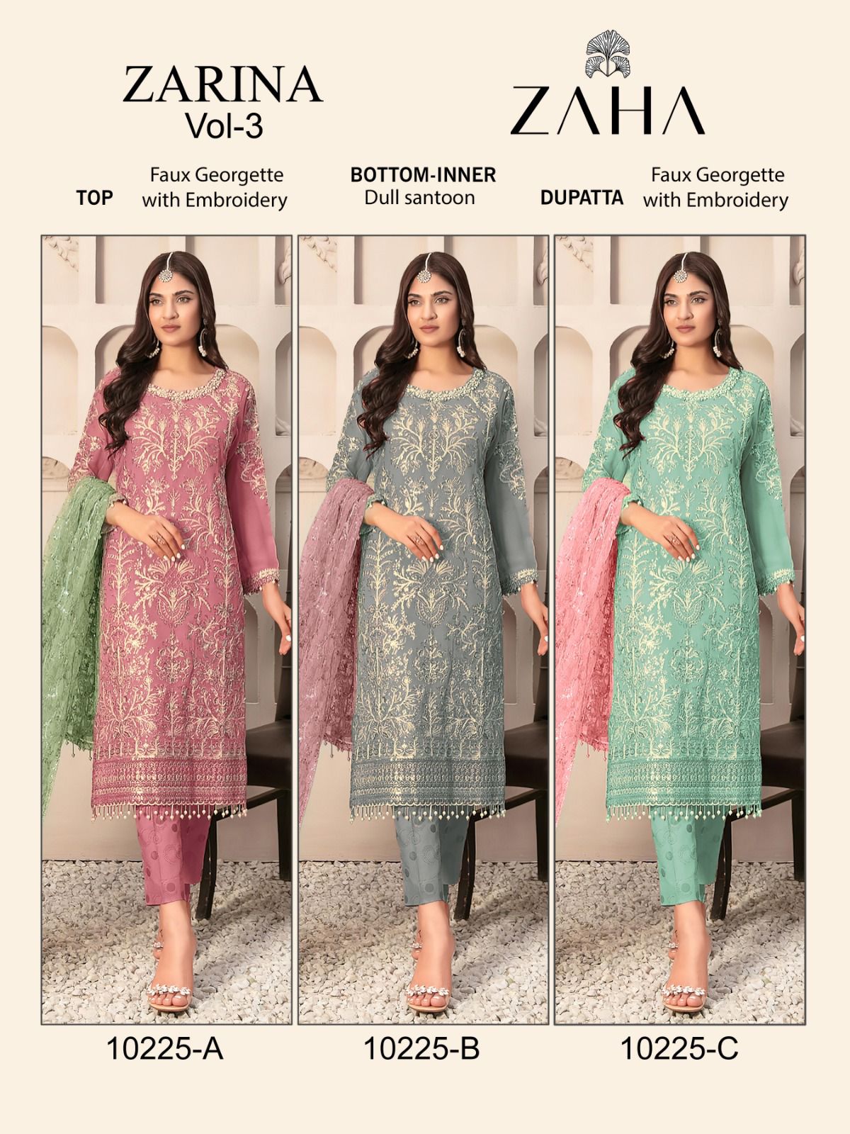 Zarina Vol 3 D No 10225 Abc By Zaha Pakistani Suit