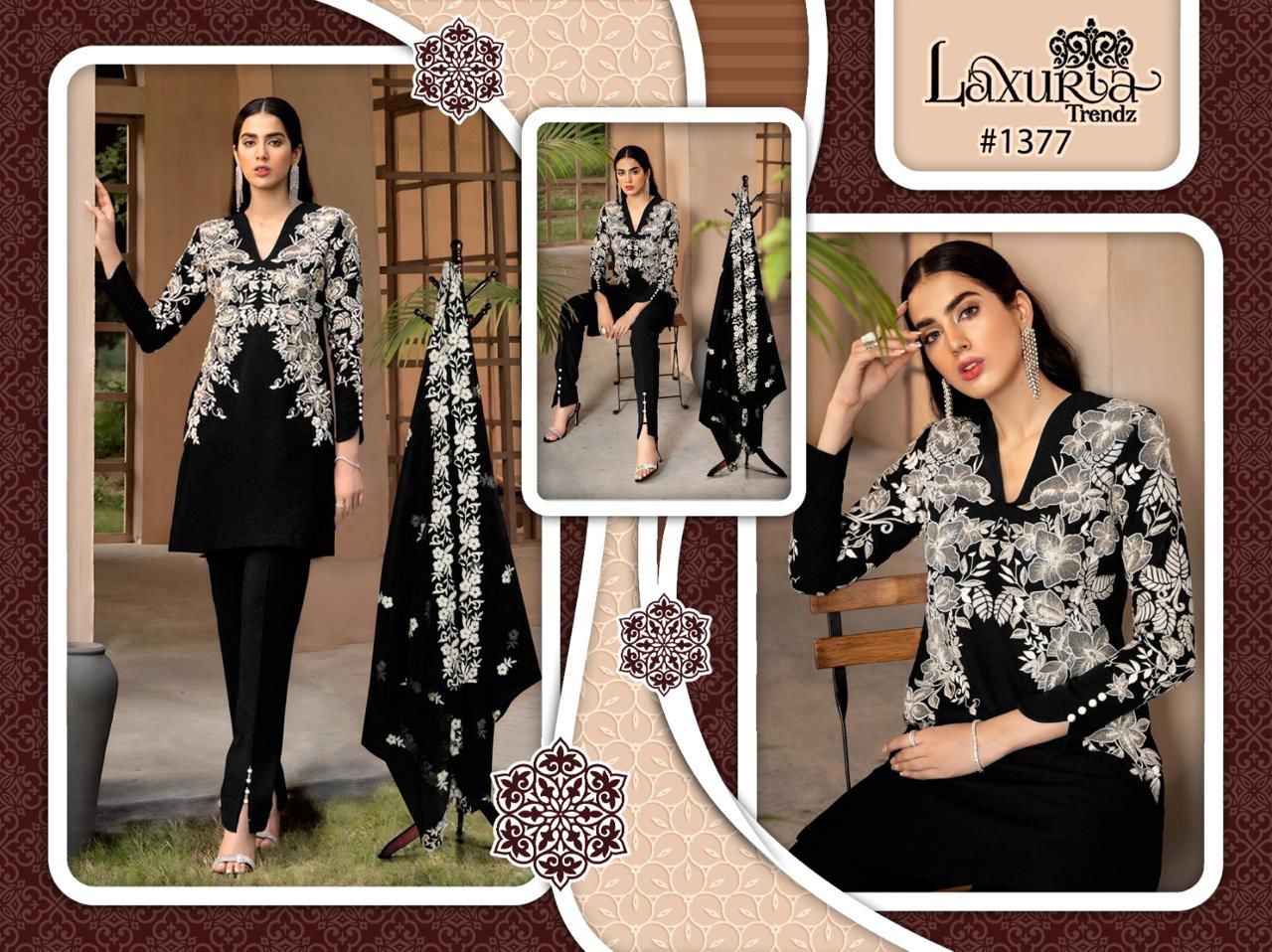 Laxuria Trendz D No 1377 Handwork Kurti Pant Dupatta Concept