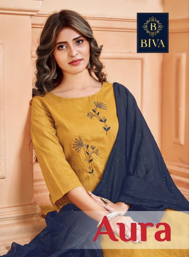 Aura By Biva Kurti With Pant And Dupatta Single And Set Stockiest And Supplier From Surat
