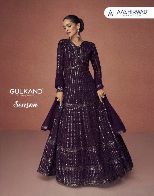 Aashirwad New Catalog Season Series 9362 To 9364 Designer Georgette Suit Dealer And Exporter Surat G...