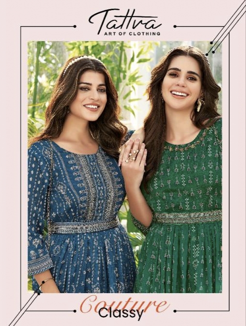 Classy Couture By Tattva Beautiful Full Flair Kurti Single And Set Stockiest And Supplier From Surat