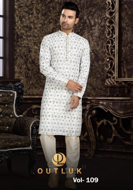 Outluk Vol 109 By Outluk Means Wear Luckhnowi Work With Digital Print Kurta With Payjama