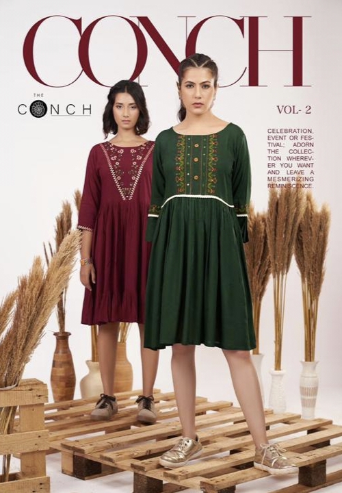 Conch Vol 2 Reyon With Embroidery Work And Mirror Work Long Tops