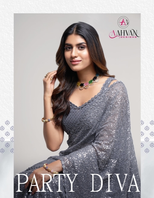 Party Diva By Aahvan Designs Premium Georgette Multi Sequins Saree Collection
