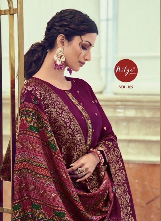 Lt Nitya Vol 187 Jacqrd With Handwork Suits Single Avilable Wholesaler Supplier Surat