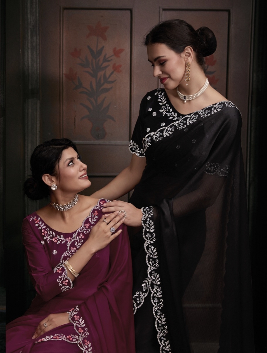 Mehek D No 752a To 752f Pure Satin Chiffon Saree Collection Manufacturer Surat