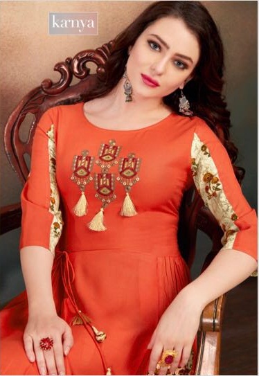 Karnya Kurti 101 Series Reyon Gown Style Kurti Dealer Surat
