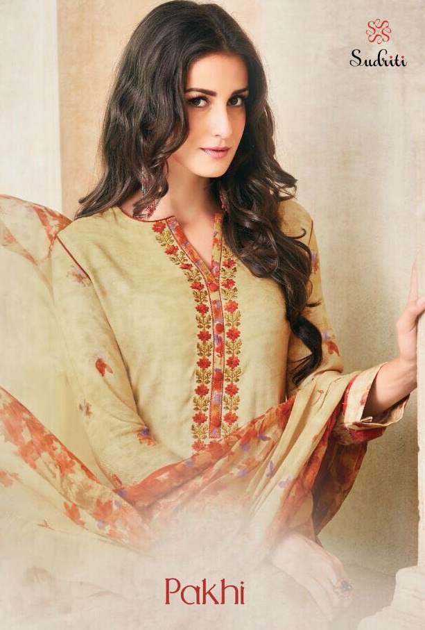 Sudriti Pakhi 01 To 10 Series Muslin Satin Print Emb Suit