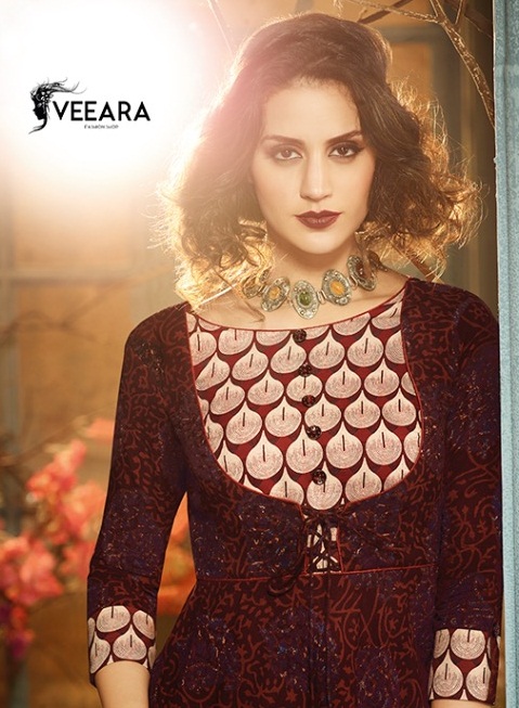 Veeara Vl 2 1011 To 1016 Series Reyon Print Gown Style Kurti