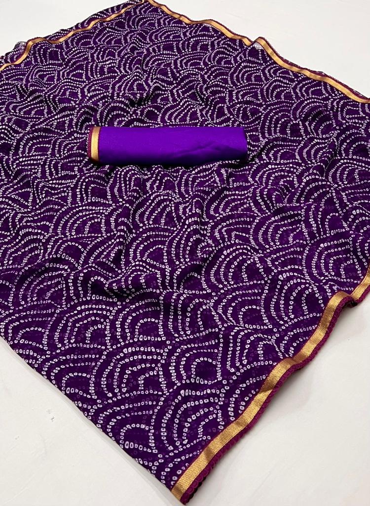 Bandhani By Lt Fabrics Georgette Bandhani Saree With Fancy Lace