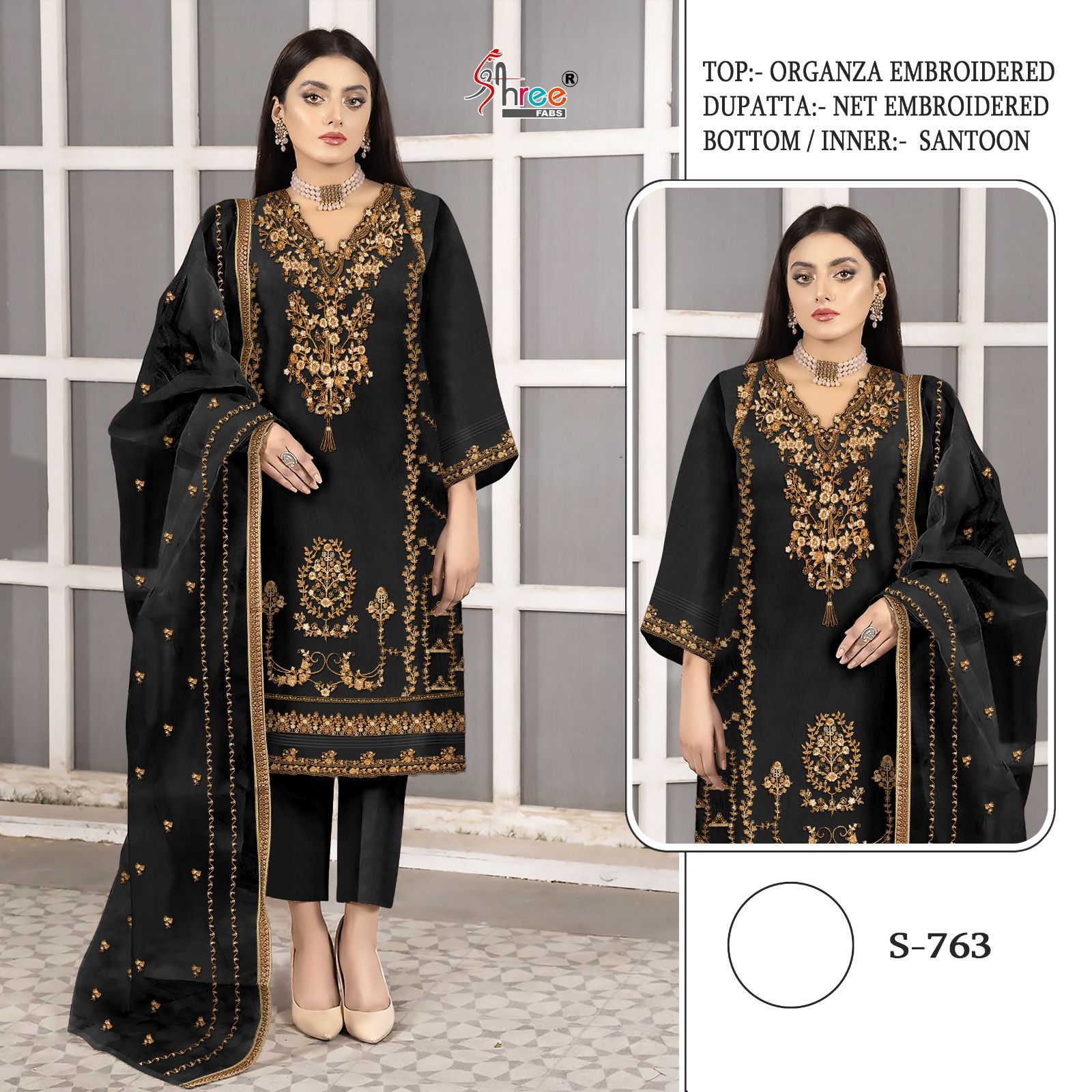 S 763 Shree Fabs Hit Black Organza