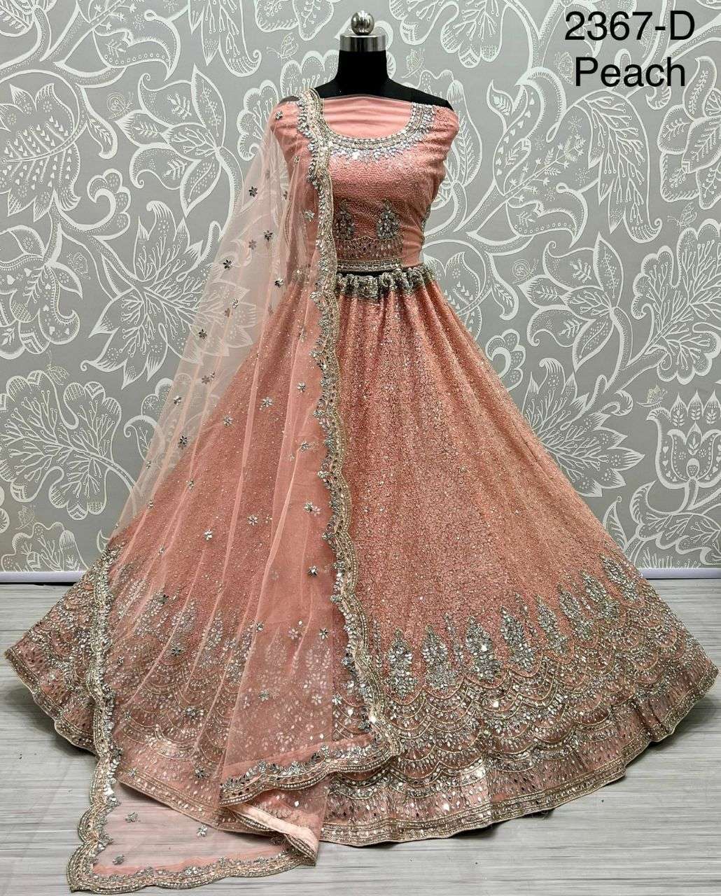 NEW DESIGN 2367 MIRROR WORK NET WEDDING LEHENGA CHOLI UNIQUE COLOR 